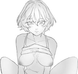 2d breasts cum cum_on_breasts monochrome senju_kawaragi sketch tits_out tokyo_revengers tomboy