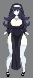 alternate_breast_size breasts_bigger_than_head hex_maniac high_heels huge_breasts nun nun_outfit phasmomo pokemon