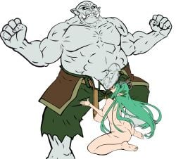 1girls blowjob crusadia_arboria duel_monster elf giant_orc monster orc rape ribappu yu-gi-oh!