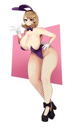 big_ass big_breasts brown_hair bunnysuit fishnets fuamyero gloves hourglass_figure smile tagme