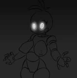 :) animatronic artist_request big_breasts black_and_white chicken female five_nights_at_freddy's glowing_eyes gray_background grayscale grey_background greyscale not_colored robot simple_background simple_face sketch small_image tagme toy_chica_(fnaf) yellow_skin