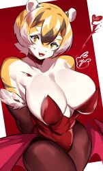 big_breasts breasts female mx99926 striped striped_body striped_fur stripes thick_thighs tiger tiger_ears tiger_print tiger_stripes tiger_tail wide_hips