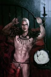 abdirak baldur's_gate baldur's_gate_3 bloody covered_penis dungeons_and_dragons forgotten_realms harness male male_only restrained scarred solo solo_male tagme tied_up white_hair