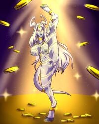 1girls big_breasts blizzard_entertainment blue_skin dancing draenei leg_up lightforged_draenei lunaara_darkmoon original_character solo warcraft white_hair world_of_warcraft