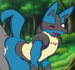 2boys anal anal_sex anthro ass black_body black_fur blue_body blush bodily_fluids cum cum_inside duo fur gay generation_4_pokemon genital_fluids genitals hi_res jhussethy looking_pleasured lucario male male/male male_only nintendo penetration pokemon pokemon_(species) tail yaoi