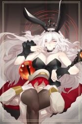 animated azur_lane black_headwear black_legwear blinking bunny_ears bunnysuit commander_(azur_lane) crown head_between_thighs hierophant_v_(azur_lane) mp4 pale_skin red_eyes red_hair siren_(azur_lane) tagme thighhighs thighs unseen_male_face video white_hair