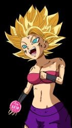 1female 1girls :d abs artist_name baggy_clothes baggy_pants belly belly_button big_breasts big_thighs black_background blonde_female blonde_hair blonde_hair_female bruise bruise_on_face bruised bruised_breast bruised_face bruises caulifla clenched_fist clothed clothed_female clothes clothing curvaceous curves curvy curvy_body curvy_female curvy_figure curvy_hips curvy_thighs dragon_ball dragon_ball_super energy_ball female female_abs female_focus female_only female_saiyan female_solo fist gold_hair green_eyes hourglass_figure ki_blast kiokendragon looking_aside looking_at_another looking_pleasured navel old_art purple_pants saiyan saiyan_girl shiny_hair smile smiling smiling_at_another spiky_hair super_saiyan super_saiyan_2 thick thick_hips thick_thighs thighs thighs_together tournament_of_power tube_top tubetop universe_6 universe_6/universe_7 universe_6_girls voluptuous voluptuous_female watermark