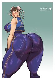 1girls ass ass_clapping ass_focus ass_up behind_view bodysuit brown_eyes brown_hair butt_focus capcom chun-li clapping_cheeks colacat95 dat_ass female_only from_behind huge_ass huge_breasts huge_butt looking_at_viewer looking_back oiled oiled_ass shaking_ass shaking_butt showing_ass showing_off showing_off_ass sideboob street_fighter street_fighter_alpha thick thick_ass thick_legs thick_thighs twerking