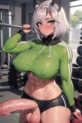 1futa ai_generated balls breasts crotchless erect_nipples erection futa_only futanari gym huge_breasts hung_futanari muscular_futanari nipple_bulge penis penis_out pubic_hair sansinjin virtual_youtuber vtuber