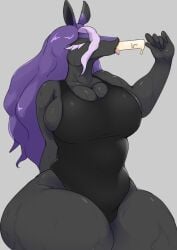 1girls 2023 big_breasts black_body black_swimsuit breasts cleavage closed_eyes equine equine_humanoid eyelashes female female_focus front_view fully_clothed generation_8_pokemon gigantic_thighs horse horse_ears horse_girl huge_breasts large_breasts legendary_pokémon long_hair mature_female one_piece_swimsuit pokemon pokemon_(species) pokemon_ss popsicle popsicle_in_mouth popsicle_stick purple_hair purple_mane sarumoji solo solo_focus spectrier sweat sweatdrop sweating sweaty sweaty_body sweaty_breasts swimsuit thick_thighs wide_hips