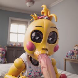 ai_generated blowjob cum_in_mouth cum_on_face cumshot five_nights_at_freddy's robot_girl solo_focus stable_diffusion sucking_penis terrifying toy_chica_(fnaf) vacuum_blowjob vacuum_fellatio veiny_penis