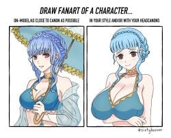 1girls alternate_breast_size alternate_costume arm_under_breasts bikini blue_bikini blue_hair blue_swimsuit braid breasts brown_eyes cleavage english_text female female_only fire_emblem fire_emblem:_three_houses fire_emblem_heroes huge_breasts light_blue_hair looking_at_viewer marianne_von_edmund marianne_von_edmund_(summer) nintendo official_alternate_costume short_hair sixtybuzzer smile solo swimsuit text upper_body