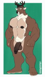 anthro bara bara_tiddies bara_tits big_chest big_pecs big_penis cervine deer elk genitals gigantic_chest horn huge_chest huge_pecs humanoid_genitalia hunnipanda large_pectorals looking_at_viewer male mammal manboobs massive_chest massive_pecs moobs muscular nipples pecs penis piercing smile solo