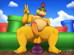 1boy aged_up anal anal_sex anthro balls belly big_belly bodily_fluids bowser_jr. digital_media_(artwork) dildo dildo_in_ass dildo_insertion dildo_sitting erection gay genitals hair hi_res horn humanoid_genitalia humanoid_penis koopa male male_pregnancy mario_(series) masturbation nintendo nipples nude nude_anthro nude_male object_in_ass outdoors pecs penetration penis pipes pregnant pregnant_male ready_to_pop riding_dildo riding_toy scalie sex_toy sex_toy_in_ass sex_toy_insertion slightly_chubby smile solo super_mario_bros. text timidwithapen tongue tongue_out