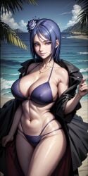 1girls 2023 ai_generated armpits beach big_breasts bikini blue_hair blush blush_lines blushing_at_viewer breasts clothing cloud clouds collarbone female female_focus female_only high_resolution highres hips hourglass_figure huge_breasts konan large_breasts looking_at_viewer naruto naruto_(series) naruto_shippuden navel necklace outdoors outside palm_tree parted_lips purple_bikini purple_eyes purple_hair red_hair sea self_upload short_hair smile solo solo_female solo_focus stable_diffusion tagme thighs toned toned_body toned_female violet_bikini violet_eyes violet_hair water yodayo