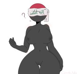 1girls ? black_body black_skin blindfold countryhumans countryhumans_girl female female_only iraq_(countryhumans) naked shocked simple simple_background white_background xx.canada.xx