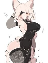 ass blank_background blush blush_lines blushing_at_viewer breasts cat_ears cat_girl cat_humanoid cat_tail catgirl catsuit clothed clothing cute eyes_covered feline female kemonomimi nier nier:_automata nier_(series) plain_background sideboob solo square_enix stockings tagme thick thick_ass thick_hips thick_legs thick_thighs thighhighs usa37107692 whiskers white_background white_hair wide_hips yorha_2b
