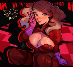 1girls ann_takamaki atlus blonde_hair blue_eyes bodysuit breasts cleavage clothing female fluffydango hi_res huge_breasts human light-skinned_female light_skin long_hair pale_skin persona persona_5 phantom_thief_suit twintails