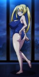 1girls anime_screencap ass big_ass big_breasts blonde_hair blue_eyes blush breasts bunnywalker erect_nipple erect_nipples_under_clothes female female_only from_behind hairband huge_ass huge_breasts legs legs_together long_hair looking_down massive_breasts minato_saya night nipple one_leg_up ova partially_clothed presenting schoolgirl screencap screenshot showing_off standing swimsuit t-rex_(animation_studio) t-rex_(company) takeda_hiromitsu teenage_girl teenager thick_ass thighs tsundero twintails viewed_from_behind