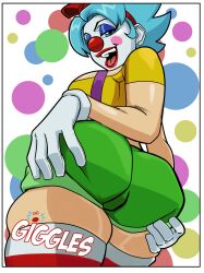 aeolus06 ass ass_cleavage ass_focus ass_grab blue_hair clown clown_costume clown_girl clown_makeup clown_nose female giggles_the_slutty_clown knohphiltur looking_at_viewer looking_back looking_back_at_viewer tagme