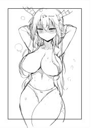 1girls angry annoyed annoyed_expression armpits big_breasts cool-kyou_shinja female hair_covering_breasts large_breasts long_hair looking_at_viewer miss_kobayashi's_dragon_maid panties sketch solo tagme thong tohru_(dragon_maid) topless