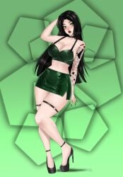 amyidc big_breasts black_hair choker dark_hair green_eyes long_hair red_lipstick snakeysmut voice_actor