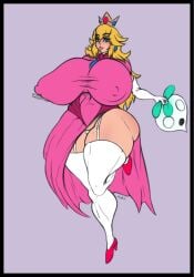 aomokoka big_ass big_breasts breasts_bigger_than_head clothed female female_only huge_ass hyper_breasts mario_(series) nintendo nipples_visible_through_clothing no_bra princess_peach super_mario_bros._2 turnip