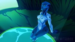 areolae biomechanical bionicle blue_areola blue_mask blue_nipples breasts demitsorou hahli hourglass_figure lego matoran nipples tagme thick_thighs