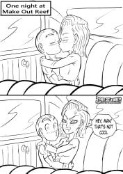 1boy 1girls android_18 canon_couple comic couple dragon_ball_super dragon_ball_z female kissing krillin kuririn male page_1 spongebob_reference spongebob_squarepants sweetescapeartist