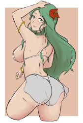 1girls 2023 alternate_costume ass back_view big_ass bikini bracelet breasts female female_only fire_emblem fire_emblem:_three_houses flower green_eyes green_hair hair_flower in2naps large_breasts light-skinned_female light_skin long_hair looking_at_viewer looking_back nintendo rhea_(fire_emblem) ring see-through sideboob swimsuit thong white_bikini white_swimsuit