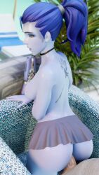 3d anal artist_request ass breasts female half-closed_eyes looking_at_partner looking_at_viewer looking_back male mouth_open nipples nude open_mouth overwatch penis pleasure_face sex short_hair skirt source_request tagme widowmaker yellow_eyes