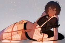 bsd bungo_stray_dogs cock_plug dazai_osamu femboy maid pinkbrightsoul ribbon solo_male