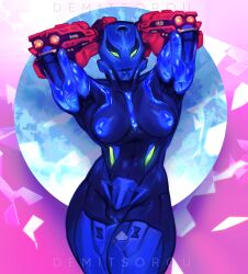 areolae bionicle blue_areola blue_body blue_mask breasts demitsorou glowing_eyes green_eyes hourglass_figure inverted_nipples lego original_character pussy tagme thick_thighs toa