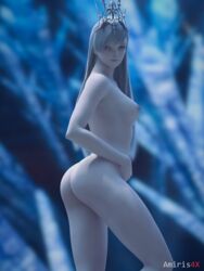 1girls amiris4 areolae ass blue_eyes boobs_and_butt_pose breasts female final_fantasy final_fantasy_xiv hyur long_hair looking_at_viewer nipples ryne_waters solo solo_focus square_enix tiara