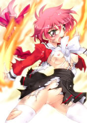 1girls 2010 bow breasts clothing cowboy_shot curvaceous female fire hikaru_shidou human large_breasts looking_at_viewer magic_knight_rayearth nipples pale-skinned_female pale_skin pink_eyes pink_hair pussy red_eyes red_hair sakura_ryuuken school_uniform short_hair skirt solo stockings thick_thighs thighhighs torn_clothes torn_thighhighs uncensored white_legwear white_thighhighs wide_hips