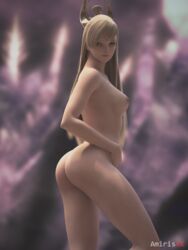 1girls amiris4 areolae ass blonde_hair blue_eyes boobs_and_butt_pose breasts female final_fantasy final_fantasy_xiv headgear hyur long_hair looking_at_viewer nipples ryne_waters solo solo_focus square_enix