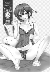 1boy blush braid bulge bunny camisole cle_masahiro cover cover_page crossdressing doujinshi earrings eating feet femboy food goma-nyan jewelry lace male male_only mitsuru-kun monochrome naughty_face navel nipples open_mouth original panties penis saliva see-through shirt_lift short_hair side_braid soles solo spread_legs stuffed_animal stuffed_toy testicles toes trap underwear underwear_only