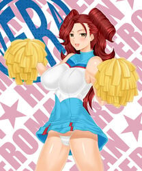 blush breasts brown_eyes cheerleader cleavage heroman large_breasts panties pom_poms red_hair smile tonbidou underwear vera_collins