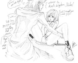 artist_request axel blush censored disney female kairi kingdom_hearts monochrome nobody_(kingdom_hearts) penis rough_sketch sketch square_enix straight_hair