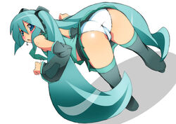 ass bent_over hatsune_miku long_hair panties solo spread_legs thighhighs tied_hair toudori twintails underwear very_long_hair vocaloid white_panties