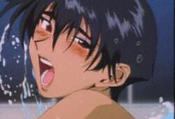 90s animated ass ayuko_hayami black_eyes black_hair blush close-up competition_swimsuit crotch dark_skin face_in_ass facesitting gif golden_boy hentai kintaro_oe lowres oldschool one-piece_swimsuit open_mouth pleasure_face pool pov_ass short_hair sitting sitting_on_person splashing swim_cap swimming swimsuit underwater wet