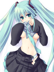 1girls breasts female hatsune_miku kinosaki kinosaki_yuki long_hair open_skirt oppai panties shirt_lift shitapai solo tied_hair twintails underboob underwear very_long_hair vocaloid