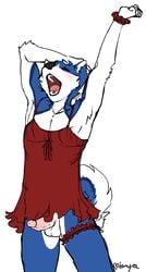 anthro armpits arms_above_head balls blue_fur bottomless canine closed_eyes crossdressing erection furry husky lingerie male male_only nightgown no_humans open_mouth penis solo tamyra yawn