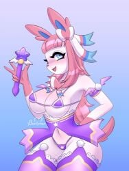 big_breasts breasts buutymon eeveelution female pokémon_(species) pokemon sylveon