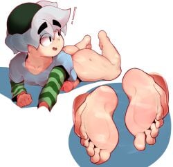 barefoot brawl_stars feet femboy foot_fetish gay girly gus_(brawl_stars) lewd_potato male partially_clothed penis smile soles solo toes white_hair