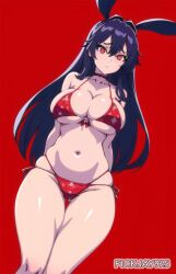 ai_generated bambietta_basterbine big_breasts bikini bleach bleach:_the_thousand-year_blood_war bunny_ears concerned curvy_figure dark_hair fickjay925 large_breasts looking_at_viewer paizuri red_eyes skindentation sternritter