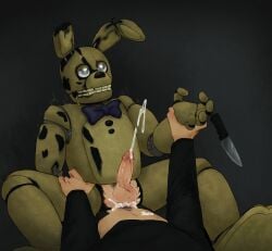 2boys alienbug anal anal_sex animatronic anon balls climax costume cowgirl_position cum cum_in_ass cum_inside drooling ejaculation erection faceless_male five_nights_at_freddy's five_nights_at_freddy's_(film) fnaf gay knife lagomorph male/male male_focus male_only male_penetrating penetration penis rabbit sex spring_bonnie spring_bonnie_(fnaf) springtrap springtrap_(fnaf) william_afton