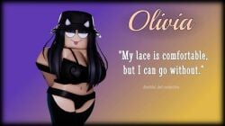 3d black_hair black_legwear black_lingerie female female_focus glasses hat olivia_(rusmynth) original_character roblox robloxian rusmynth tagme text tongue_out