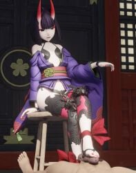 1boy 1girls 3d animated dkclaude3d fate/grand_order fate_(series) feet female foot_fetish footjob horns kimono light-skinned_female light-skinned_male light_skin makeup male mp4 no_sound oni oni_horns purple_eyes purple_hair short_hair shuten_douji_(fate) shuten_douji_(fate/grand_order) tagme video