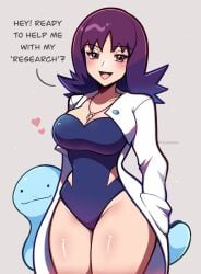 1girls labcoat large_breasts philena_ivy pokemon pokemon_(anime) professor_ivy_(pokemon_anime) quagsire swimsuit touyarokii